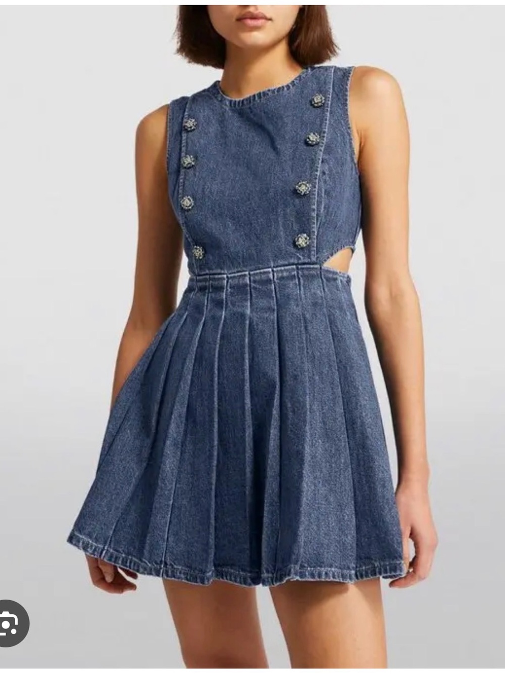 Self-Portrait Dark Blue Denim Button-Accent Kids Dress